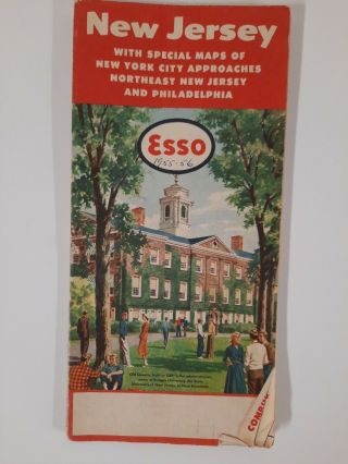 Esso Road Map Jersey 1955 1956 Vintage Historic Travel