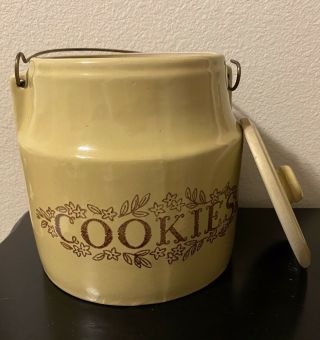 Vintage Monmouth,  IL Brown Pottery Stoneware Cookie Jar USA 2