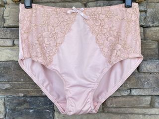 Vintage Rafaella L 8 Nylon Panties Bikini Underwear Hi - Leg Gold Thread Lace
