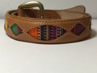 Vintage Guatemalan Leather Woven Belt Bright Colors