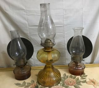 3 Vintage Oil Lamps Thomaston Conn.  & Eagle Made In U.  S.  A.  Vintage Estate