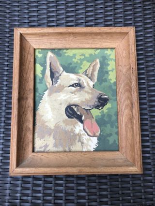 Vintage Paint By Number Completed German Shepherd Dog Framed 11”x12”