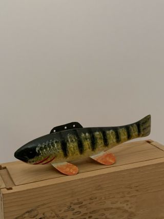 Vtg Carved Wood Folk Art Fish Decoy.  Signed Carl Christiansen.  Yellow Perch.  Nr