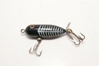 Vintage Heddon Tiny Torpedo Fishing Lure Black White Back Bone