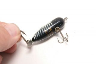 Vintage Heddon Tiny Torpedo Fishing Lure Black White Back Bone 3