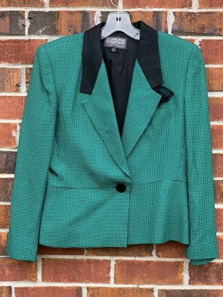 1980s Vintage Stirling Cooper Green Plaid Houndstooth Blazer Size 12/13 Large