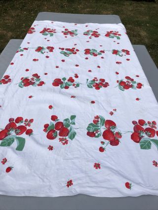 Vintage 1950’s Wilendur ? Tablecloth Red Strawberries 50” X 53”