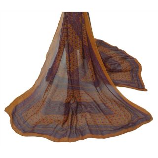 Sanskriti Vintage Dupatta Long Stole Pure Georgette Silk Saffron Printed Scarves