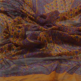 Sanskriti Vintage Dupatta Long Stole Pure Georgette Silk Saffron Printed Scarves 2