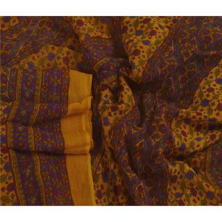 Sanskriti Vintage Dupatta Long Stole Pure Georgette Silk Saffron Printed Scarves 3