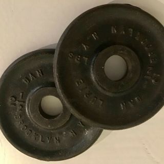 2 Vintage Dan Lurie 2 1/2 Lb Weight Plates Cast Iron Dumbbell Brooklyn,  Ny