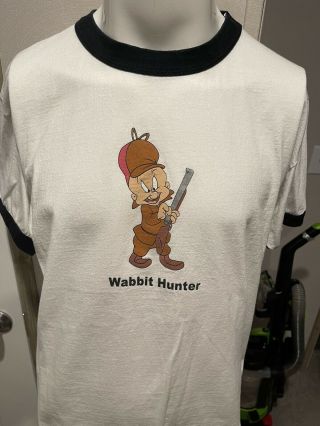 Vintage Looney Tunes 1998 Elmer Fudd Wabbit Hunter Mens Cartoon T Shirt Large L