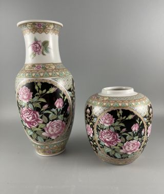 Vintage Pair Lefton Porcelain China Vases Floral Rose 07387 And 07433 - Yr 1989