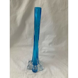 Vintage Blue/clear Hand Blown Optic Twisted Art Glass Bud Vase 11 " Tall