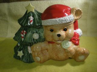Exc Vintage Teddy Bear Christmas Tree Ceramic Cookie Jar Fr/shp