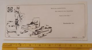 Rare Canadian Vintage " Bombardier Snowmobiles - Ski Doo " Parts Are In Alert Card