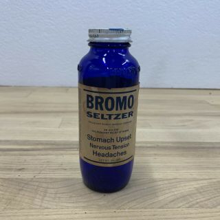 Vintage Bromo - Seltzer Bottle W/ Label & Lid Empty Cobalt Blue