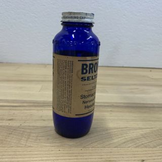 vintage Bromo - Seltzer bottle w/ label & Lid Empty Cobalt Blue 3