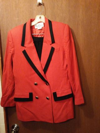Vtg Oleg Cassini Womens Size10 Red Holiday Wool Blend 2 Piece Blazer Skirt Suit