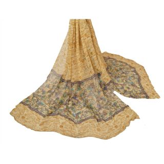 Sanskriti Vintage Dupatta Long Stole Pure Georgette Silk Cream Printed Veil