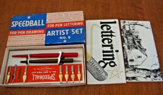Vintage Speedball Artist Pen Set No.  5 W/instructions Calligraphy Extra Tips Box