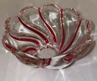 Vintage Mikasa Peppermint Red Swirl Glass Candy Stripe Bowl
