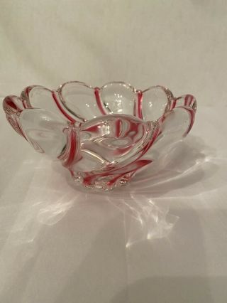 Vintage MIKASA Peppermint Red Swirl Glass Candy Stripe Bowl 2