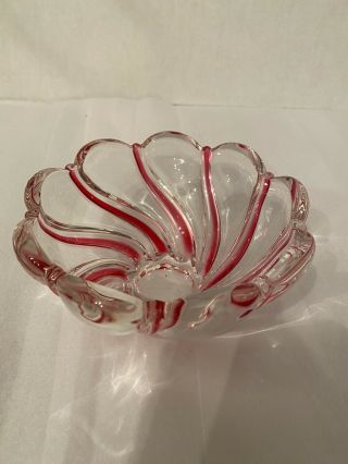 Vintage MIKASA Peppermint Red Swirl Glass Candy Stripe Bowl 3