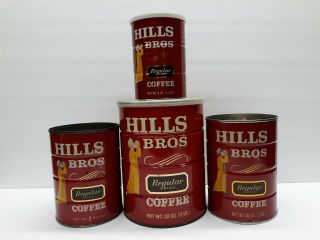 4 - Vintage Folgers Coffee Cans 1 - 2lb Can With Lid 2 - 1lb Can 1 - 8oz With Lid