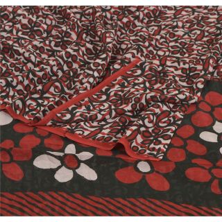 Sanskriti Vintage Red Saree Pure Georgette Silk Printed Sari 5 Yd Craft Fabric
