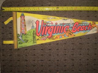 Vintage Virginia Beach Va.  Felt Pennant Flag Banner Souvenir - Fast Shipper