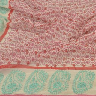 Sanskriti Vintage Dupatta Long Stole Georgette Cream Handmade Chikankari Veil