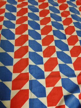 Vtg Sears Perma Prest Muslin King Flat Sheet 1 Pillowcase Blue Red Geometric Mcm