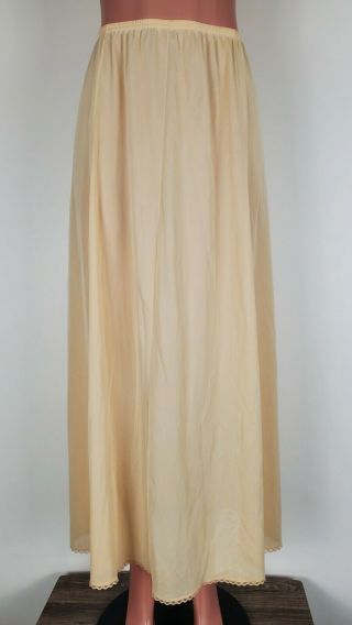 Vtg 60s Vanity Fair Nude Nylon Long Swing Half Slip Made In Usa Fabric Tag