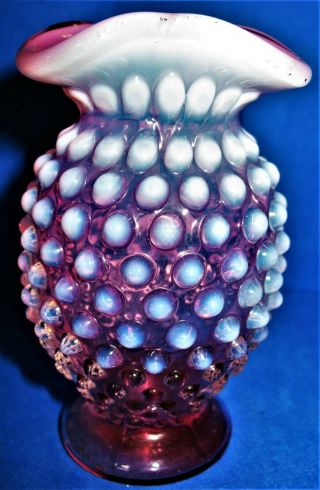 Vintage Fenton Cranberry Hobnail Opalescent Small 4 " Vase