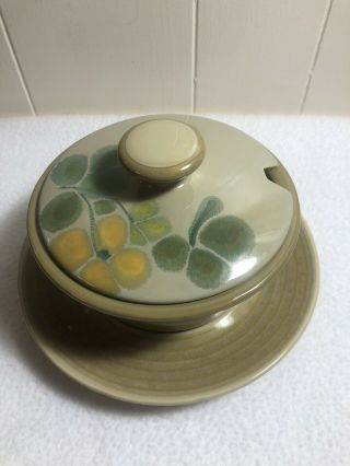 Vintage Franciscan Earthenware Pebble Beach Gravy Boat & Underplate Green Floral