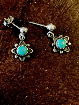 Vintage Navajo Sterling Silver Sleeping Beauty Turquoise Dangle Earrings Wheeler