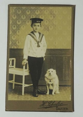 Cdv Foto Knabe Mit Hund Dog Vintage Rp Um 1900 Bautzen (f2638