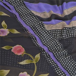 Sanskriti Vintage Black Sarees Pure Georgette Silk Fabric Craft Printed Sari