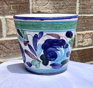 Vintage Raymor Floral Hand Painted Ceramic Flower Pot Planter Italy Bitossi Era