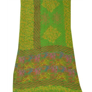 Sanskriti Vintage Dupatta Long Stole Pure Georgette Silk Green Printed Scarves 2