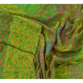 Sanskriti Vintage Dupatta Long Stole Pure Georgette Silk Green Printed Scarves 3