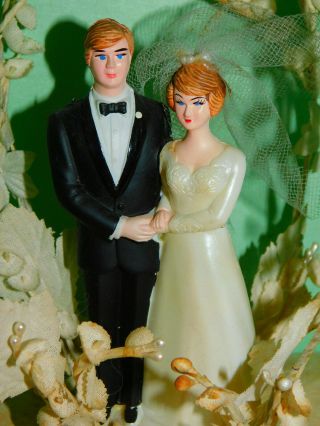 Vintage Nos Wedding Cake Topper Coast Hand Painted Bride Groom Floral Arch