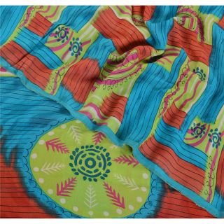 Sanskriti Vintage Indian Sari Printed Pure Georgette Silk Sarees Craft Fabric