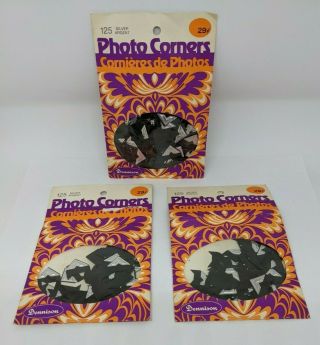 Dennison Vintage Photo Mounting Corners Gummed Scrapbook Silver Black Fdc 3 Pack