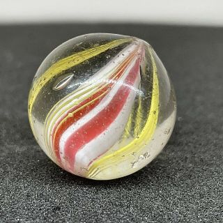 Antique Vintage.  91 " German Red White Solid Core Swirl Handmade Glass Marble