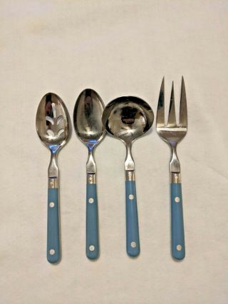 Mardi Gras Blue Serving Spoons Fork Ladle Vintage Flatware Washington Forge