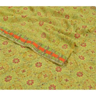 Sanskriti Vintage Green Sarees Blend Georgette Printed Fabric Craft Decor Sari