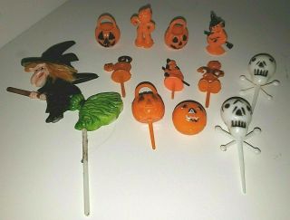 Vintage Halloween Plastic Cake Decorations Toppers Cupcake Picks