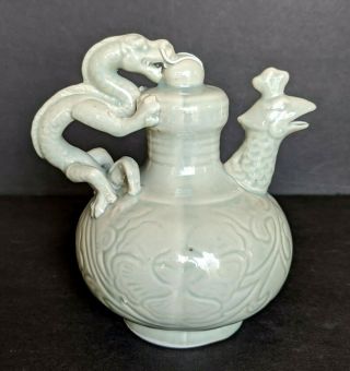 Vintage Chinese Celadon Dragon Tea Pot Porcelain 5.  5 " Tall 5 " Wide Decorative Use